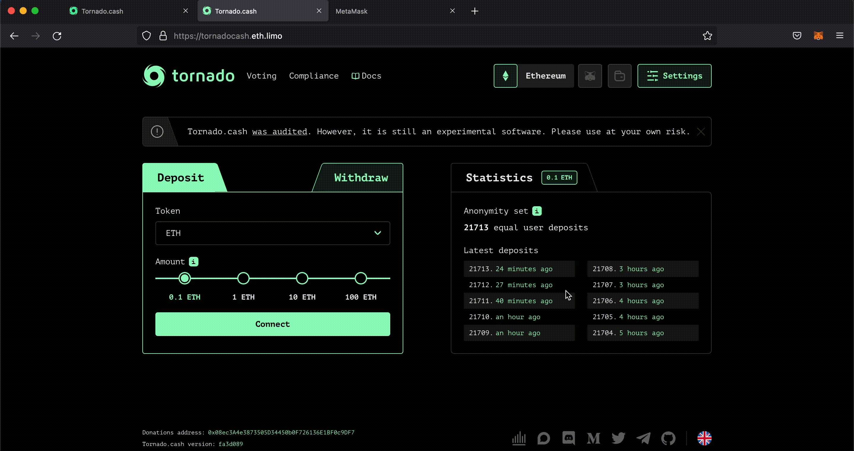 Connecting via Settings